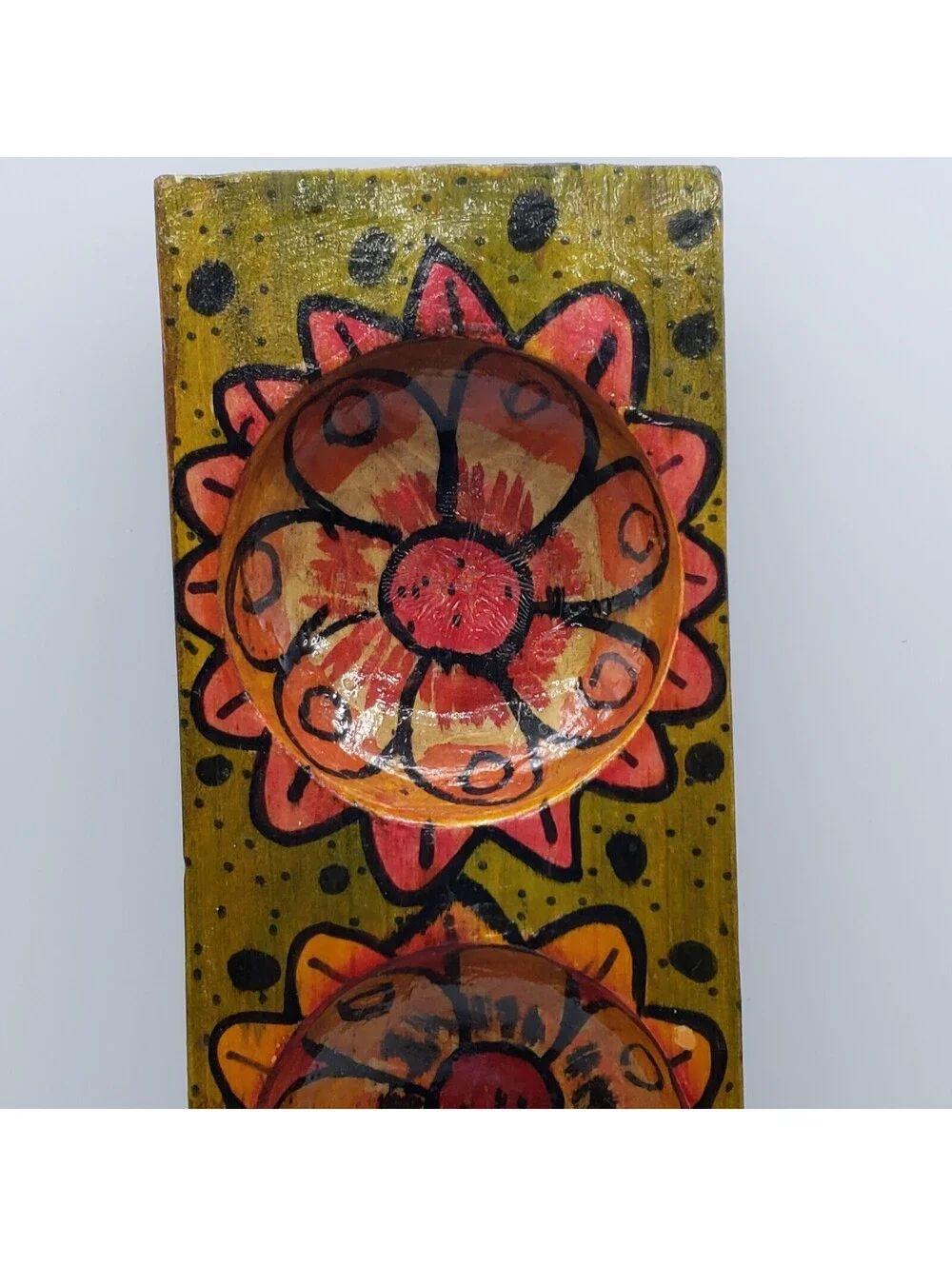 Hand Painted Divided Wood Tray Rectangle 3 Section Floral Boho Votive Holder